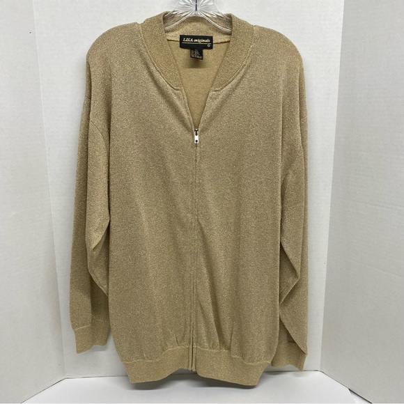 Vintage Lisa Originals Sparkling Zip Front Cardigan 80s-90's Side Pockets Large - Picture 1 of 13